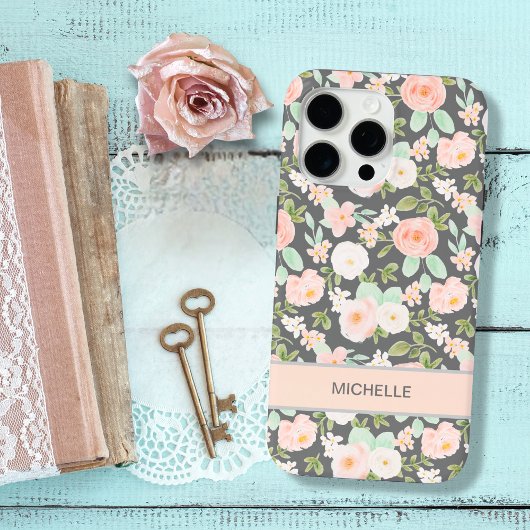  Pastel Roze & Munt Bloemen Chic Met Naam Case-Mate iPhone Case
