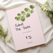Pastel roze munt eucalyptus blad Save The Date Kaart