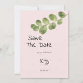 Pastel roze munt eucalyptus blad Save The Date Kaart (Voorkant)