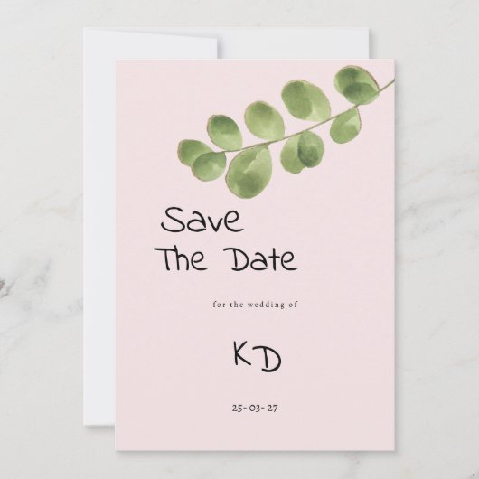 Pastel roze munt eucalyptus blad Save The Date Kaart (Voorkant)
