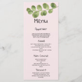 Pastel roze munt goud eucalyptus blad Bruiloft Men Programmakaart (Voorkant)