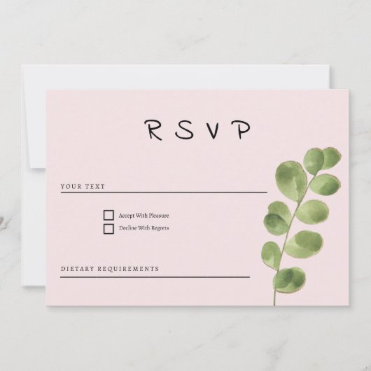 Pastel roze munt goud eucalyptus blad RSVP Kaart (Voorkant)