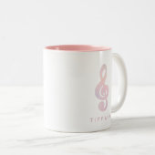 Pastel Roze Muzikaal Symbool Muziek Kunst Monogram Tweekleurige Koffiemok (Voorkant rechts)
