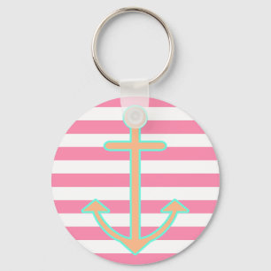 Pastel Roze Nautisch Anker Sleutelhanger