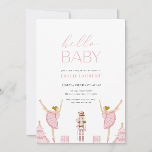 Pastel roze Notenkraker Baby shower Invitation Kaart (Voorkant)
