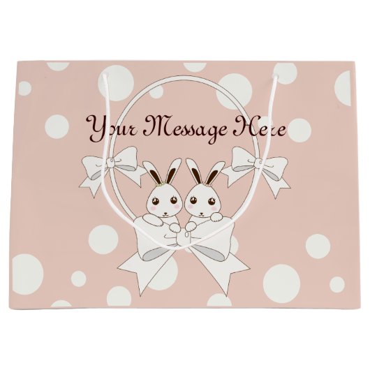 Pastel Roze off-White lint en Twin Bunny Groot Cadeauzakje (Voorkant)