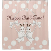 Pastel Roze off-White lint en Twitter Bunny Douchegordijn (Voorkant)