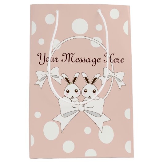 Pastel Roze off-White lint en Twitter Bunny Medium Cadeauzakje (Voorkant)