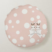 Pastel Roze off-White lint en Twitter Bunny Rond Kussen (Achterkant)