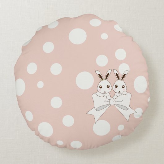 Pastel Roze off-White lint en Twitter Bunny Rond Kussen (Achterkant)