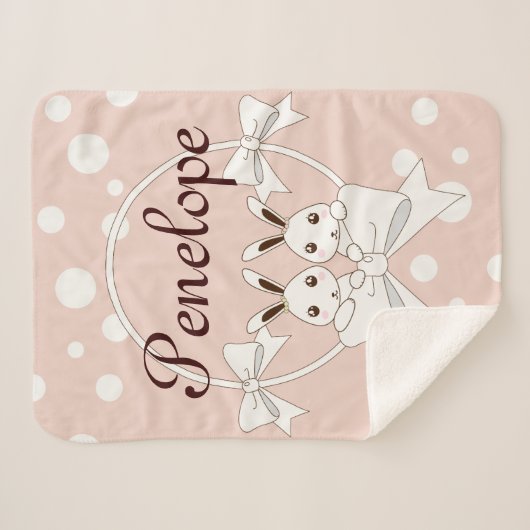 Pastel Roze off-White lint en Twitter Bunny Sherpa Deken (Voorkant (horizontaal))