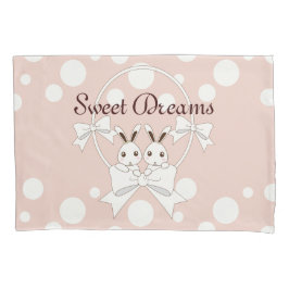 Pastel Roze off-White Ribbon Cute Twin Bunny Girl Kussensloop
