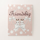 Pastel Roze off-White Ribbon Cute Twin Bunny Kinde Legpuzzel (Verticaal)