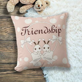 Pastel Roze Off-White Ribbon Twin Bunny Girls Kind Kussen