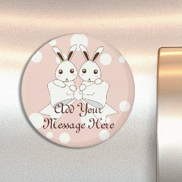 Pastel Roze Off-Witte Lint Cute Tweeling Konijn Ki Magneet