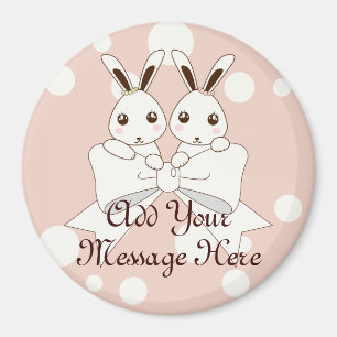 Pastel Roze Off-Witte Lint Cute Tweeling Konijn Ki Magneet