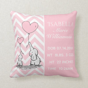 Pastel roze olifant gepersonaliseerde baby meisje  kussen