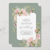 Pastel Roze Olijf Groen Bruiloft Uitnodiging (Voorkant / Achterkant)