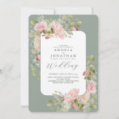 Pastel Roze Olijf Groen Bruiloft Uitnodiging (Voorkant)