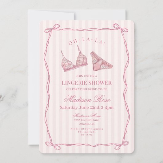 Pastel Roze Ondergoed Bruidsdouche Kant Kaart (Voorkant)