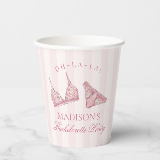 Pastel Roze Ondergoed Douche Bruidsmeisje Trouwfee Papieren Bekers (Voorkant)