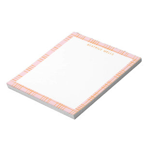 Pastel roze Oranje Abstracte rasternet lijn Aangep Notitieblok