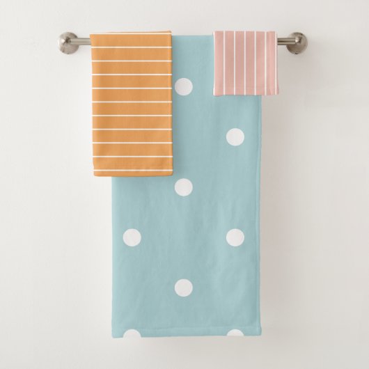 Pastel roze Oranje blauwe strepen en pooldots Bad Handdoek (Insitu)