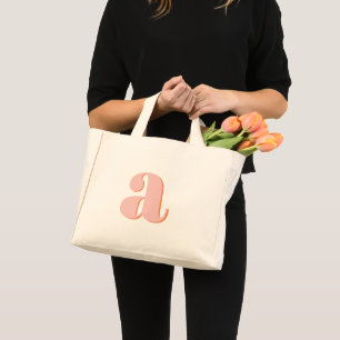 Pastel Roze Oranje Geborduurde Retro Lettertype Mini Tote Bag
