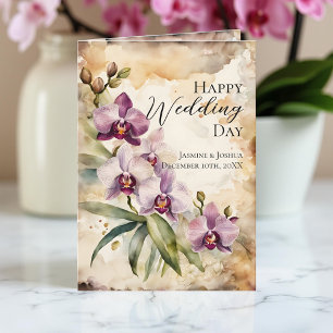 Pastel Roze Orchidee Bloesems Watercolor Bruiloft Kaart