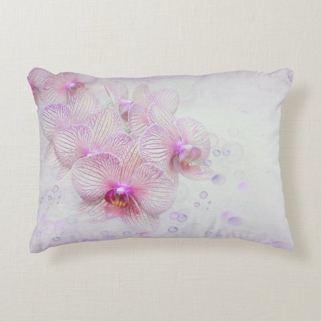 Pastel roze orchideeën met bubbels decoratief kussen (Voorkant)