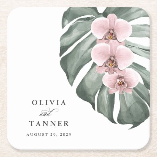 Pastel roze orchideeën op het Tropische huwelijk i Kartonnen Onderzetters (Voorkant)
