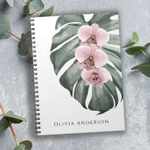 Pastel Roze Orchideeën Tropische Waterverf Bloemen Notitieboek