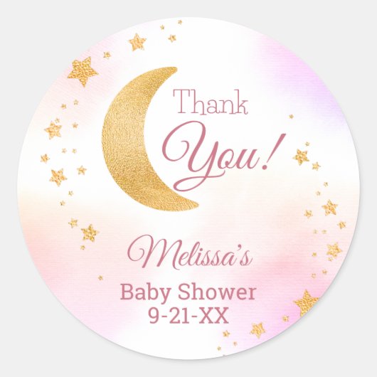 Pastel Roze Over De Maan Dank U Baby shower Ronde Sticker (Voorkant)