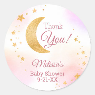 Pastel Roze Over the Moon Dankjewel Babyshower Ronde Sticker
