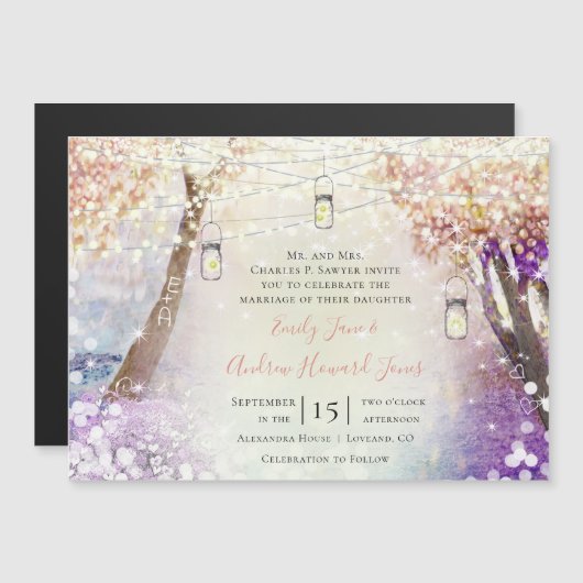 Pastel Roze Paars Blauw Groen Sprookjeshuwelijk Magnetische Uitnodiging (Voorkant / Achterkant)