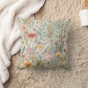 Pastel Roze Paars Geel Wilde Bloemen Salie Groen  Kussen