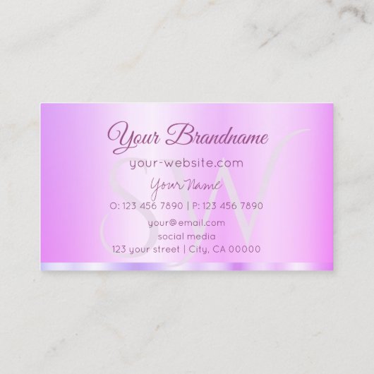 Pastel Roze Paars Glamoureus met Initialen Elegant Visitekaartje (Achterkant)