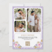 Pastel Roze Paarse Bloemen QR Code Crest Wedding Kaart (Achterkant)