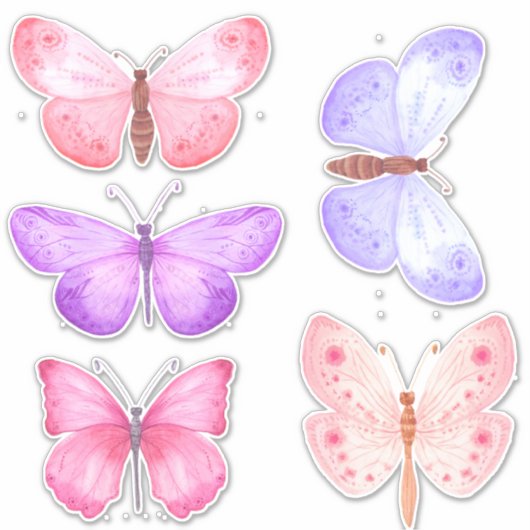 Pastel Roze Paarse Butterflies Sticker (Voorkant)