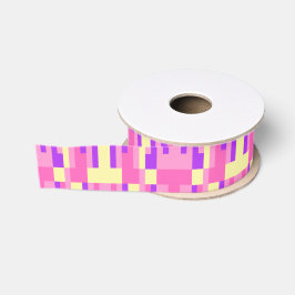Pastel Roze Paarse Geometrische Pixel Blokpatroon Grosgrain Lint