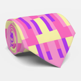 Pastel Roze Paarse Geometrische Pixel Blokpatroon Stropdas