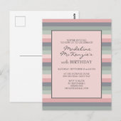 Pastel Roze Paarse Groene Strepen Verjaardagsuitno Briefkaart (Voorkant / Achterkant)