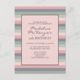 Pastel Roze Paarse Groene Strepen Verjaardagsuitno Briefkaart