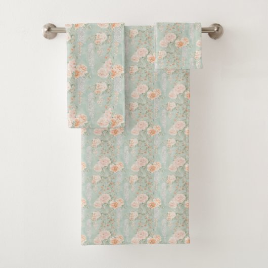 Pastel Roze Paarse Groene Waterverf Bloemen Bad Handdoek (Insitu)