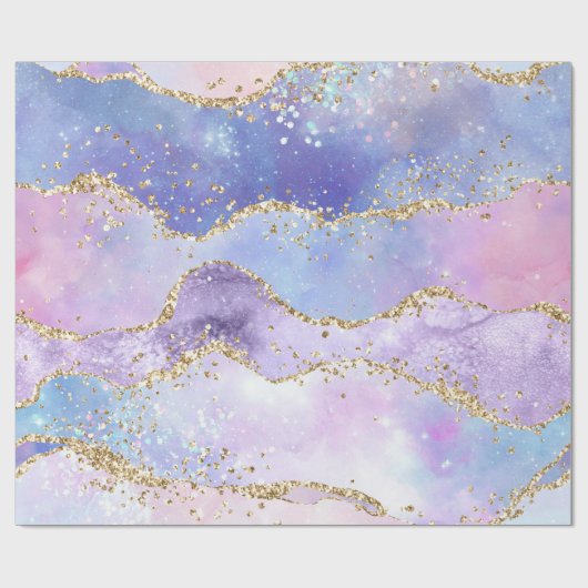 Pastel Roze Paarse Holografische Kerst Cadeaupapier (Vlak)