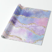 Pastel Roze Paarse Holografische Kerst Cadeaupapier (Uitgerold)