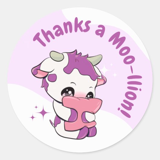 Pastel Roze Paarse Koe Witte Wolk Dank u Ronde Sticker (Voorkant)
