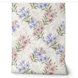 Pastel Roze Paarse Lelie Bloemige Naadloos Patroon Behang