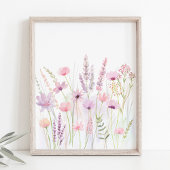 Pastel Roze Paarse Meadow Wildflowers Nursery Muurkunst Sets