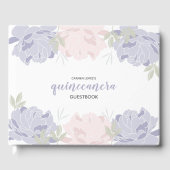 Pastel Roze & Paarse Pioenrozen Quinceanera Gasten Gastenboek (Voorkant)